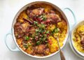Chicken and saffron rice with pomegranate salsa