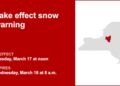 Lake effect snow warning affecting Oneida County until Wednesday morning — gusts may reach 35 mph