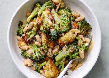 Broccoli and white bean caesar