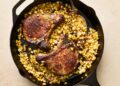 Skillet pork chops with buttered corn