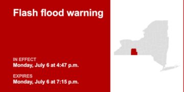 Update: Flash flood warning active for Steuben County Monday evening caused by thunderstorms
